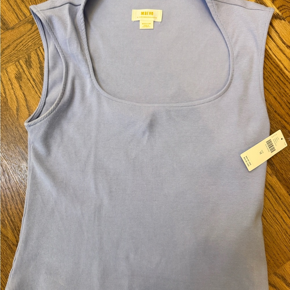 Anthropologie Maeve Light Blue Ribbed Tank Top